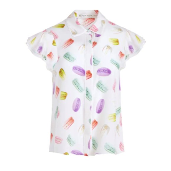 Alice + Olivia | Eli Macaron Print Flutter Blouse - Picture 3 of 8